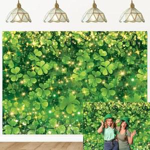 세인트 패트릭 데이 사진 배경 글리터 럭키 그린 샴록 아일랜드 페스티벌 파티 장식 배너 부스 7X5FT 210X150CM