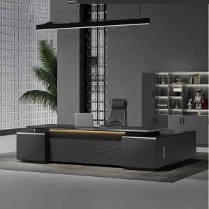 락커블 서랍이 있는 현대식 대형 홈 L자형 이그제큐티브 오피스 데스크 두꺼운 테이블탑 게임 스터디