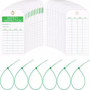 실내 실외 소화기 발판 사다리용 지퍼 타이가 있는 Chunful 50 팩 안전 점검 태그 사고 예방 녹색