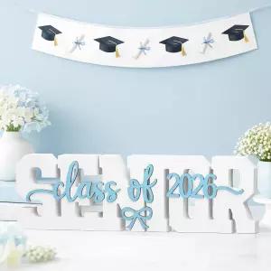 브리즈허그 대형 시니어 2026 간판 나이트 레터 나무 테이블 장식 코켓 블루 보우 사진 부스 소품 졸업