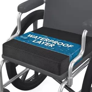 방수층 통기성 커버가 있는 유피 휠체어 시트 쿠션 고반동 메모리 폼 미끄럼 방지 바닥 및 손잡이 좌골반을