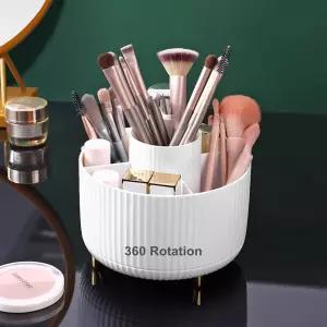 360도 회전 메이크업 브러시 홀더 정리함 탈착식 디자인 5 슬롯 화장품용 컵과 책상 펜 스킨케어 저장소