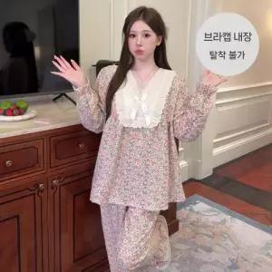 수피 가을 빈티지 브라 패드 파자마세트 오버사이즈 긴팔 파자마 JEN3