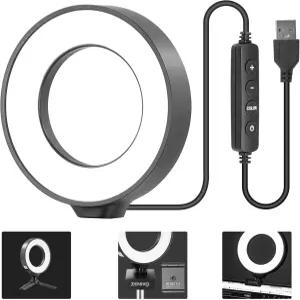 제니코 CR5 회의 조명 키트 노트북 모니터의 5인치 링 라이트 클립 스탠드 삼각대가 있는 책상 웹캠 줌