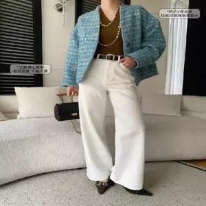 픽토 울 여성용 봄 코트 초 프렌치 브이넥 랩 트위드 젠1