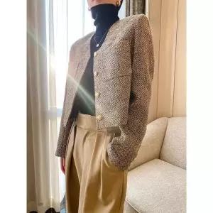 픽토 봄 여성용 상의 트위드 쇼트 코트 프렌치 젠1