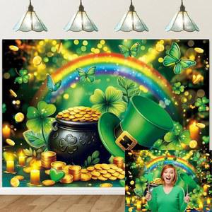 세인트 패트릭 데이 배경 아이리시 그린 럭키 샴록 모자 골드 코인 무지개 사진 배너 축하 파티 장식 소품 용품 82X59 인치 7X5FT