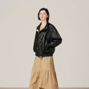 듀엘 컬러 배색 하이넥 레더 자켓D244PSG261 1015918