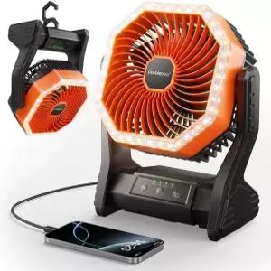 LED 조명 충전식 데스크탑 선풍기 후크가 달린 텐트 조절 가능한 4단 강력 풍속 USB 캠핑 작업장 허리케인