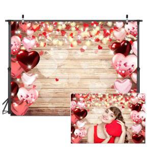 DUDAACVT 발렌타인 데이 배경 7X5피트 소박한 나무 조명 레드 러브 하트 사진 어머니의 브라이덜 샤워 웨딩 파티 배너 D686