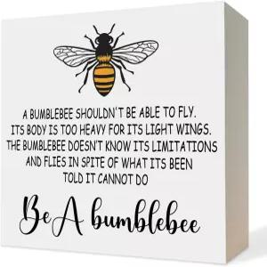 영감을 주는 나무 상자 표지판 동기 부여 긍정 인용 블록 명판 홈 침실 사무실 책상 선반 장식 호박벌 5x5