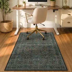 하드우드 및 타일 바닥용 빈티지 플로럴 다크 그린 오피스 의자 매트 3x4 논슬립 울트라 소프트 로우 파일