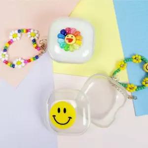 케이스 투명 보호 키링 갤럭시버즈 해피플라워 케이스 투명 보호 키링