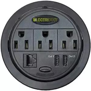 파워 탭 그로밋(3개의 전원 2개의 USB 및 1개의 CAT6 포함) - 블랙