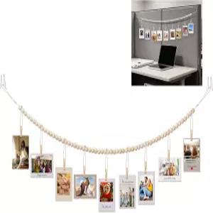 클립이 있는 사무실 칸막이 걸이 사진 디스플레이 나무 9개 패브릭 벽용 2개 보호 장식용 책상