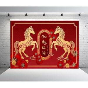 벨레코 7X5피트 패브릭 베트남 새해 배경 2026년 설날 TET 장식 배너 아시아 축제 사진 스튜디오 소품