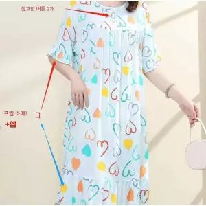 원피스잠옷 홈웨어 사이즈 레이스 반팔 실크 라지 홈드레스 면 나이트 여성용 드레스 제품 롱