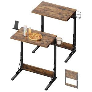 Tatub 24인치 접이식 TV 트레이 테이블 세트 2개, 소파용 C자형 엔드 테이블, 컵 홀더가 있는 디너 트레이, 거실 침실용 작은 소파형 노트북 책상,