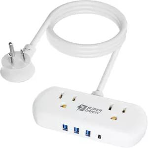 슈퍼대니 파워 스트립 USB 포함 넓은 공간의 콘센트 2개와 포트 4개가 있는 미니 데스크톱 충전소 여행용