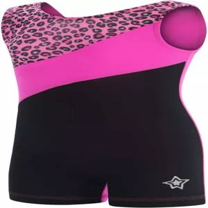 GK 소녀 체조 바이케타드 - 댄스 텀블링 펀 프린트로 연습하는 반바지를 입은 원피스 레오타드 출연