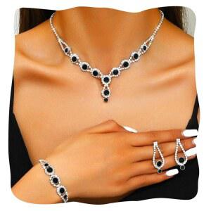 자카윈 브라이덜 웨딩 주얼리 세트 실버 프롬 목걸이 귀걸이 여성용