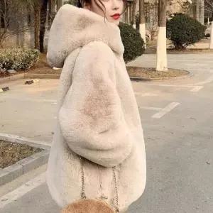 여자퍼코트 보송보송 후드 퍼 점퍼 여자 미디 코트 집업 자켓