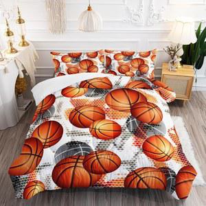 XYNHML 스포츠 농구 프린트 테마 이불 3Pcs 트윈 게이밍 침구 세트 10대 소년 방 장식용 공 게임 1개와 베개 커버 2개 포함