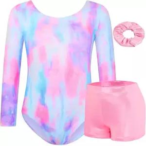 반짝이는 반바지 4D 스트레치 발레 댄스 체조 텀블링 웨어를 입은 소녀들을 위한 레바수프 긴팔 레오타드