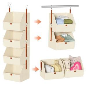 옷걸이 정리함 4단, 접이식 수납 바구니가 있는 옷걸이 선반, 침실, 가정, 기숙사, RV, 모자, 가방, 신발을 위한 공간 절약형 옷장 시스템