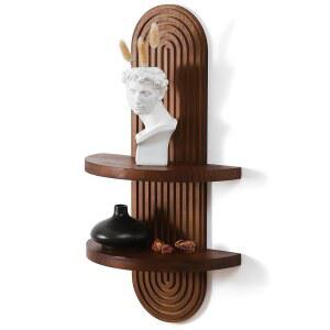 GRID FORTE 아치형 나무 디자인의 모던 벽 선반, 중세 이중 플로팅 무지개 선반, 실내 장식용 화분 장식, 55 9 x 29 9cm 22 x 11 6인치 월넛