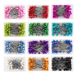 100PC/상자 38cm 다채로운 라운드 진주 머리 바늘 스티치 스트레이트 푸시 재봉 핀 양재 DIY 도구 위치 지