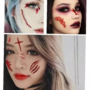 10장 세트 임시 타투 스티커 할로윈 페이스 페인팅 상처 흉터 분장 소품