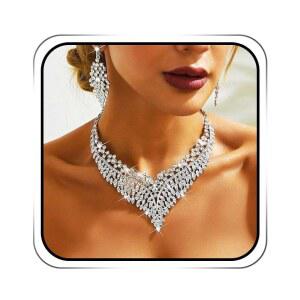 자카윈 라인스톤 신부 결혼 주얼리 세트 프롬 크리스탈 목걸이 및 귀걸이 실버 여성용