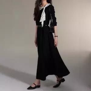 여사친 원피스 검정 봄 프렌치 패치 도트 하객 ST1