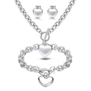 LOYALLOOK 하트 펜던트, 목걸이, 팔찌 및 스터드 귀걸이 세트 - 여성용 스테인리스 스틸 러브 주얼리 할로윈