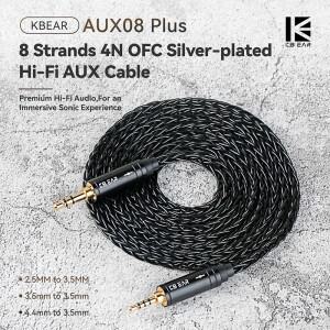 KBEAR AUX08 플러스 8코어 OFC 은도금 하이파이 케이블 1.4m/2m 3.5MM/2.5MM/4.4MM 이어폰 헤드폰 헤드셋