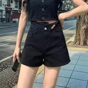 여성용 블랙 핫팬츠룩 청바지 스판 언밸런스 날씬해 A라인 하이웨스트 청반바지 보이기 admr1