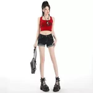 청 여자 통바지룩 위에 슬림핏 반바지 청바지 스판 하이웨스트 청반바지 롤업 admr1