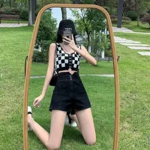 블랙 청 여자 반바지 청바지 핫팬츠 슬림핏 하이웨스트 청반바지 3단추 admr1