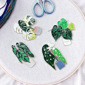 녹색 식물 무늬 자석 바늘꽂이 바느질 바늘 홀더 십자수 자수핀 보관함 정리함 용품