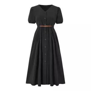 [미니멈에브리데이][미니멈 에브리데이]벨티드 클래식 셔츠형 플레어 롱 원피스 (EC2O