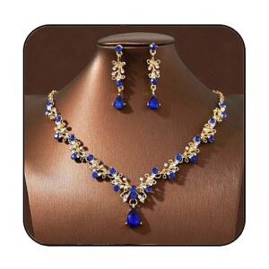 자카윈 신부 실버 목걸이 귀걸이 세트 라인스톤 웨딩 주얼리 포멀 크리스탈 여성용