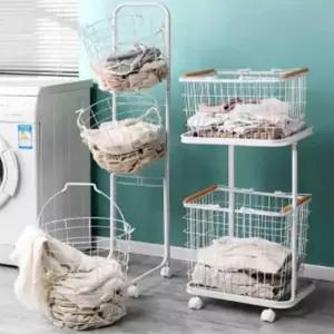 세탁물수거함 철제 스틸빨래바구니 빨래통 빨래수거함 2단 3단트롤리