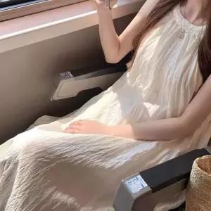 꼬임 포인트 여성 홀터넥 민소매 롱 원피스 비치룩