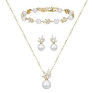 신부 여성을 위한 스위트브 주얼리 세트, 큐빅 지르코니아 진주 귀걸이 목걸이 팔찌 웨딩 프롬을 세트