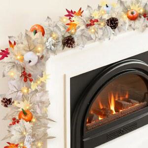 페이반도 6피트 가을 맨틀용 인공 행잉 단풍잎 화환 장식 호박 베리 파인 콘으로 추수감사절 크리스마스