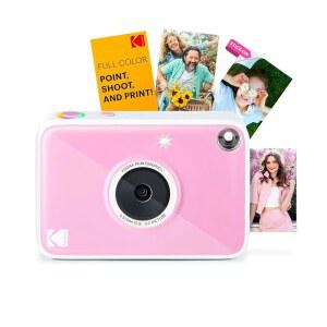 인터랙티브 RGB LED 상태 표시기가 있는 Kodak Printomatic+ 즉석 인쇄 디지털 카메라(핑크) 10MP 휴대용 카메라, Zink 2x3 u201D 스티커 뒷면 사진