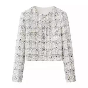 여성 봄 자켓 테일러드 쇼핑몰 체크 트위드 상의 쇼트 코트 MF1