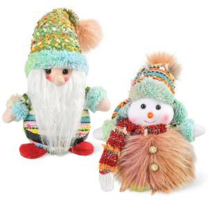 프루아시오 9인치 크리스마스 놈과 눈사람 장식, 손으로 짠 톰테 엘프 & 테이블 그라디언트 퍼, 벽난로