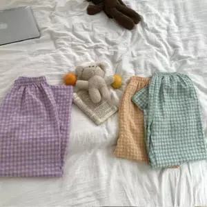 여자 부드러운 와이드 밴딩 파스텔 파자마 팬츠